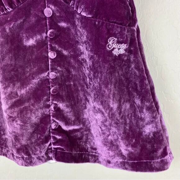 GUESS Baby Crushed Velvet Dress Purple with Buttons Bows Back Zip Sz 12M Velour - Picture 4 of 10